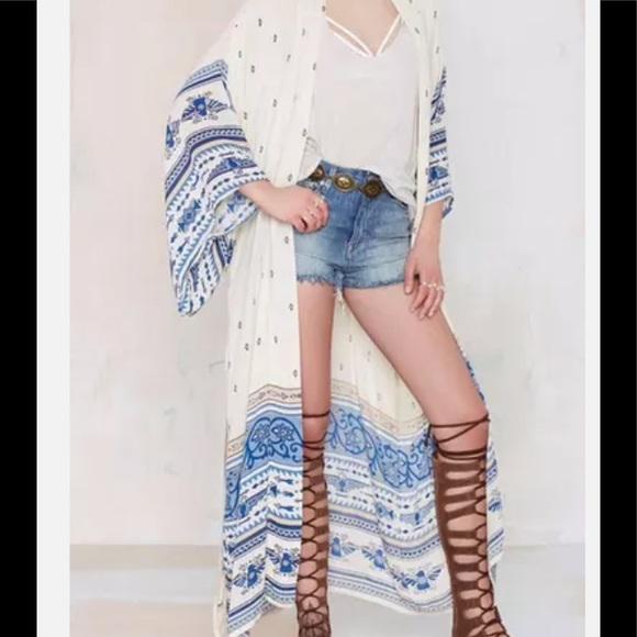 Cobalt Aztec Design Wide Sleeve Chiffon Kimono - Picture 7 of 7